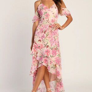 Floral High-Low Dress - Flirty & Feminine | Cold Shoulder Special Occasion Dress